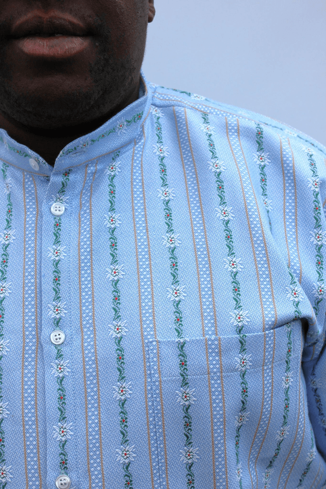 Chemise sans Col M.C Bleu ciel