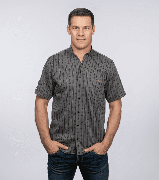 Cool Max Chemise sans Col M.C Anthracite